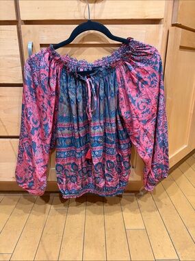 Bohemian Off-Shoulder Blouse in Pink and Navy one size